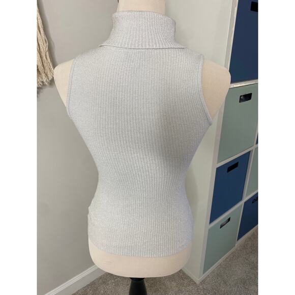 Bebe White Silver Metallic Sleeveless Turtleneck Shirt Tank Top M Y2K Futuristic - Picture 3 of 10